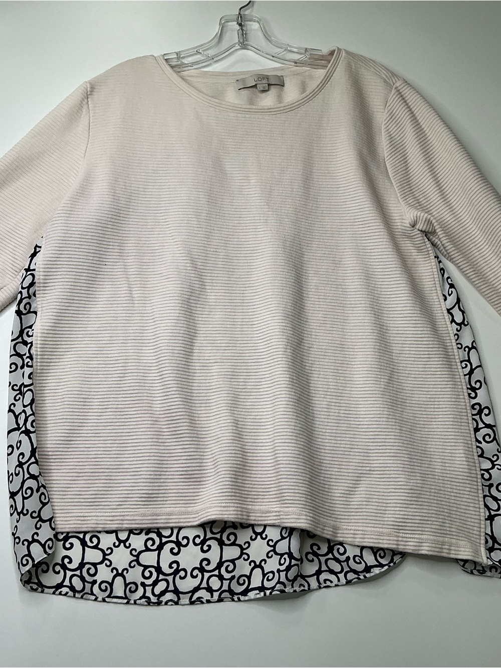 Loft Tunic Top Women’s Mixed Media Ribbed Shirt 3/4 Sleeves Casual Sz L Preowned
